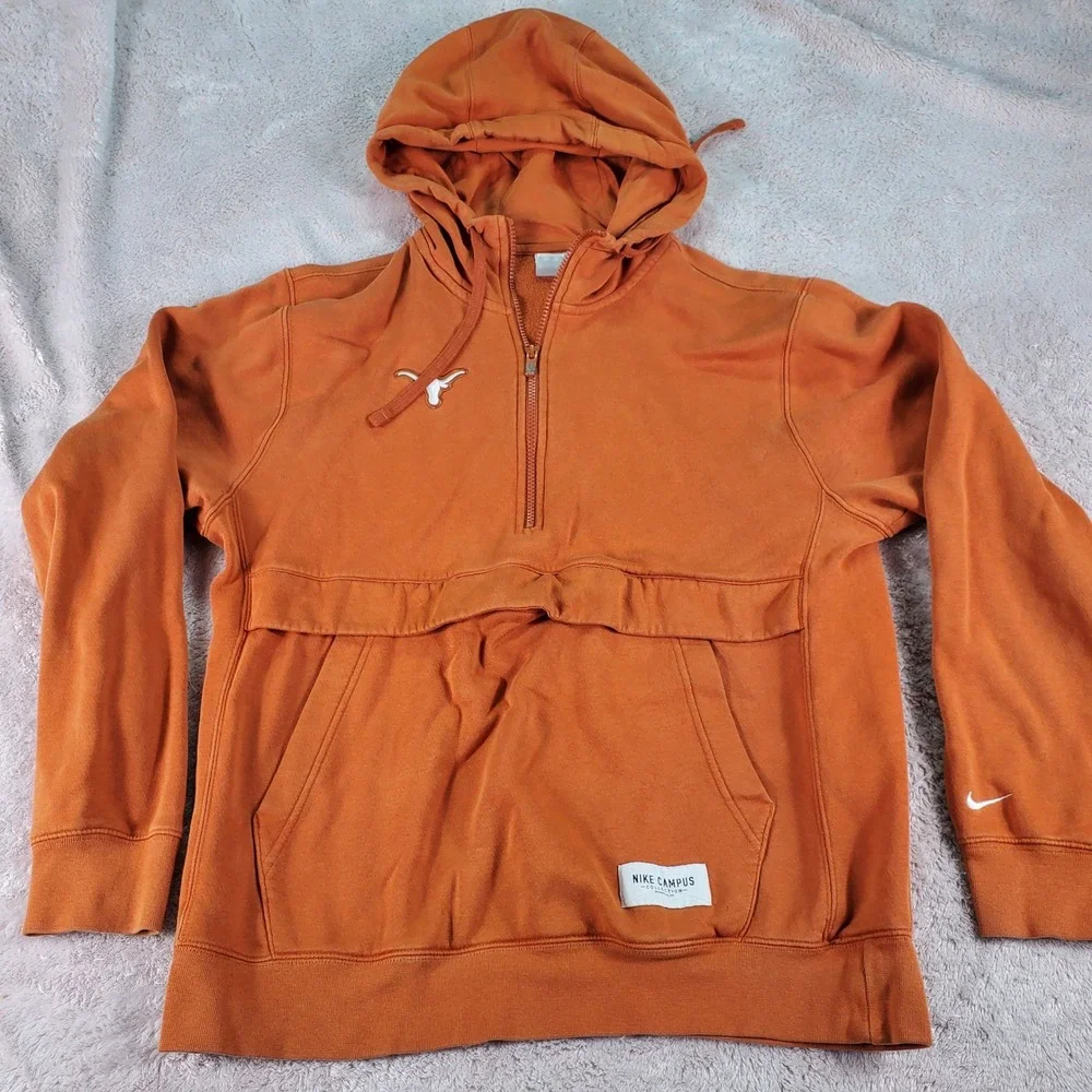Nike Texas Longhorns Campus Collection Burnt Orange 1/4 Zip Hoodie Mens M Flaws